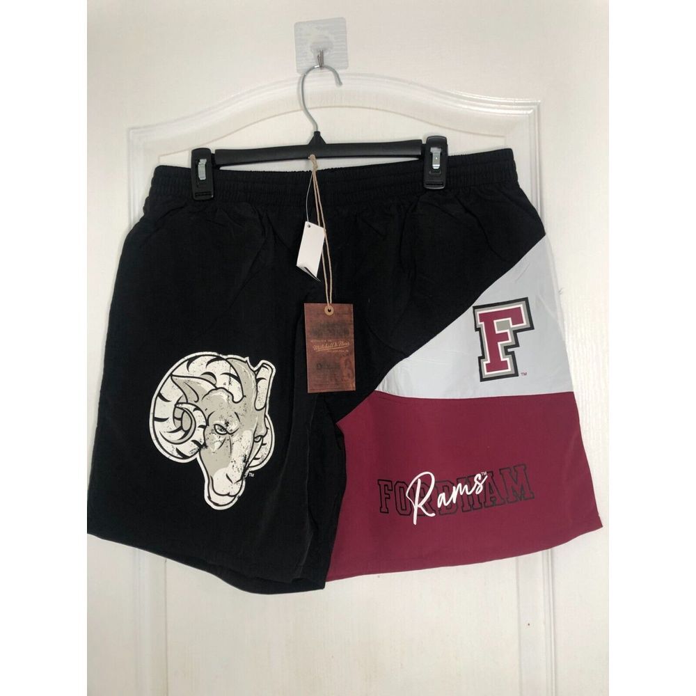 Mitchell & Ness Fordham Rams NCAA Woven Shorts Black Maroon Mens Large BT7253